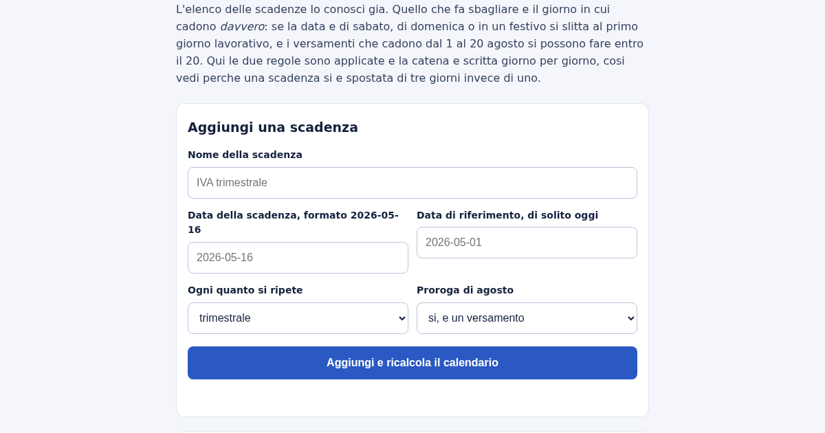 Scadenzario Fiscale: il Giorno in cui la Scadenza Cade Davvero